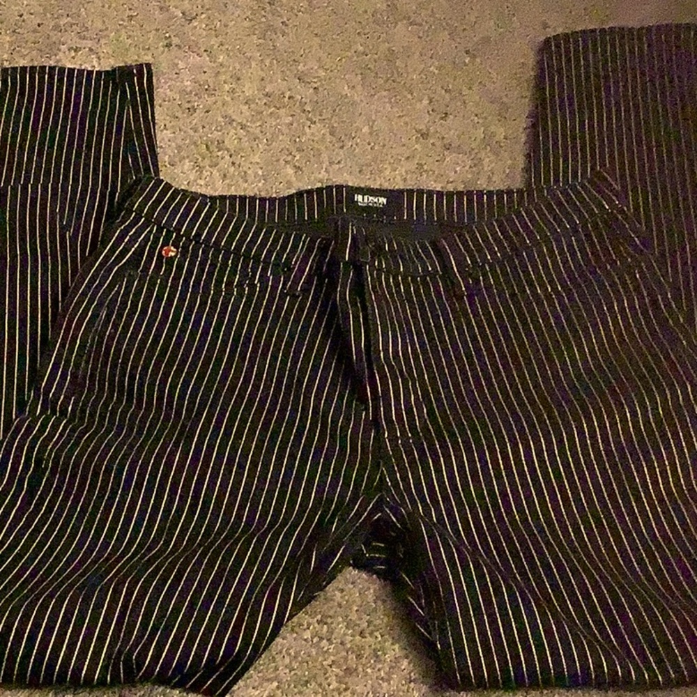 Hudson Barbara black denim jeans with gold pin stripe